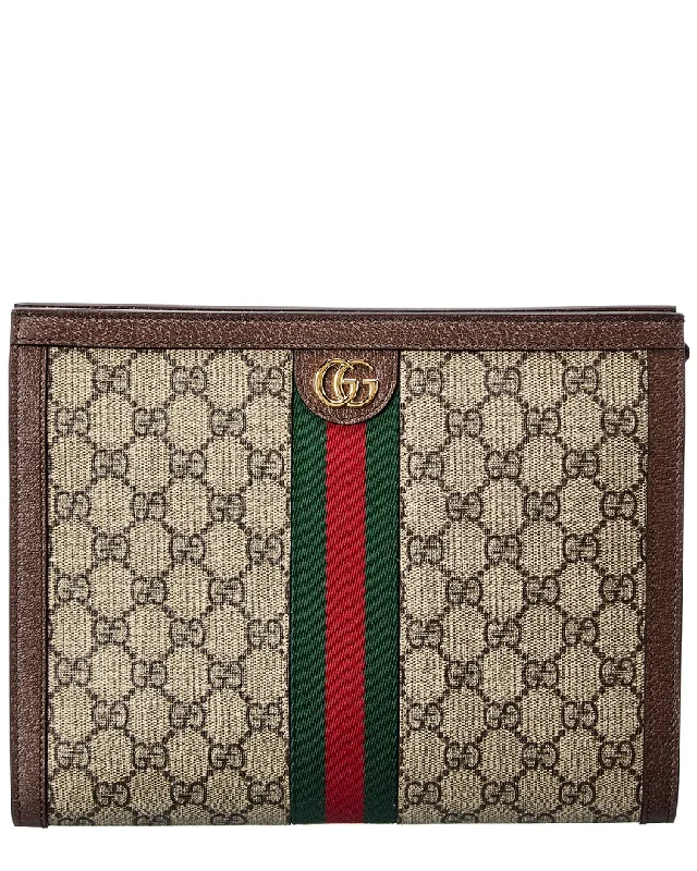 Handle bags with suede accents for texture -Gucci Ophidia GG Supreme Canvas & Leather Pouch