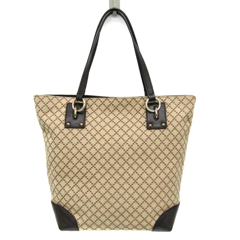 Handle bags with artistic prints for creativity -Gucci Diamante   Canvas Leather Tote Bag (Pre-Owned)