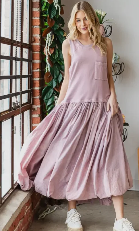 Vintage Dresses for Nostalgia -Washed Sleeveless Balloon Skirt Dress