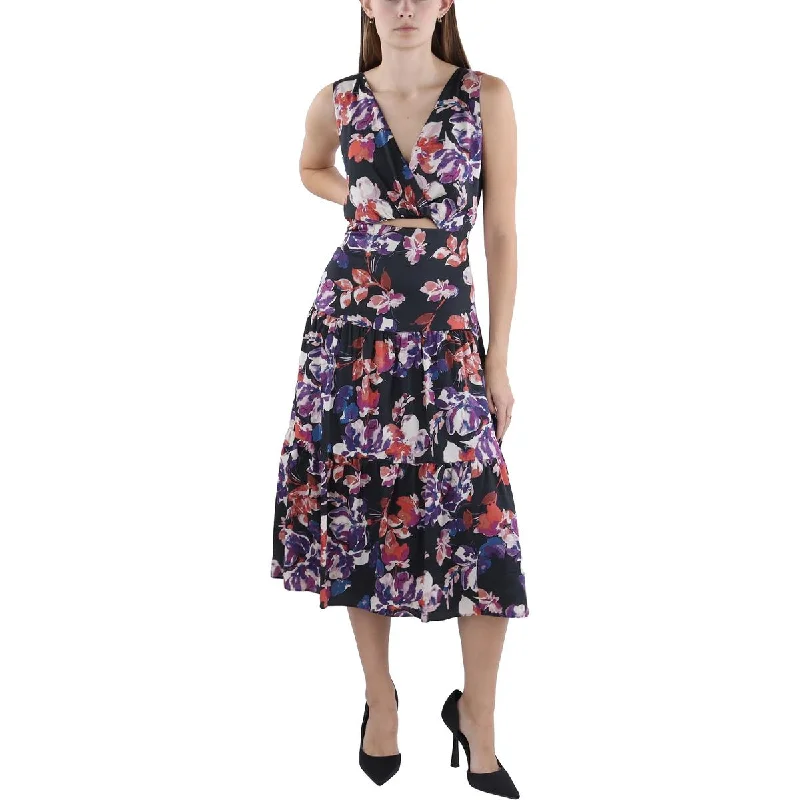 White Dresses for Pure Look -Lauren Ralph Lauren Womens Twist-Front Floral Fit & Flare Dress