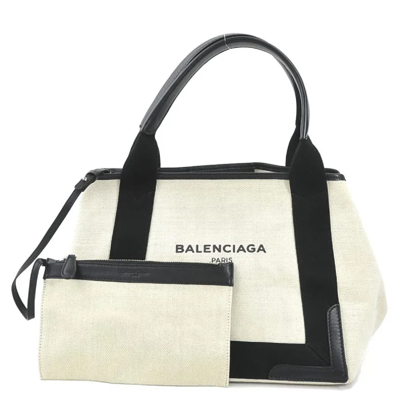 Reversible handle bags offering dual design styles -Balenciaga  ivory Canvas Leather Handbag Tote Bag (Pre-Owned)