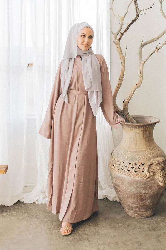 African Dresses with Culture -Mariah textured Essential Open Abaya- Rose Pink