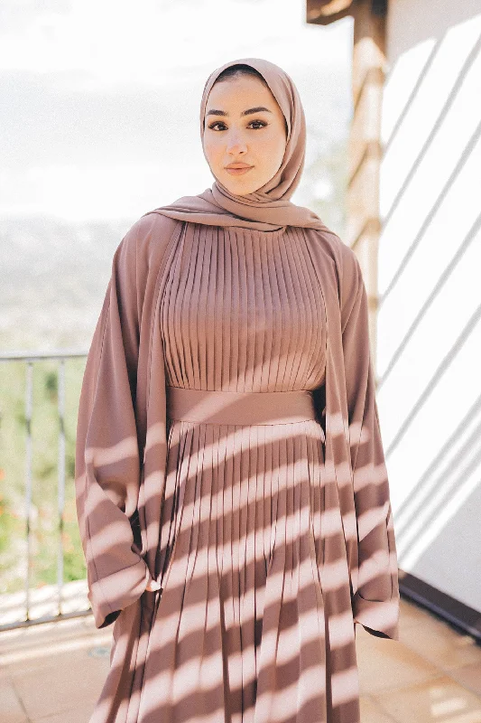 Striped Dresses for Fashionable -Adina Pleat Abaya Set- Desert Rose