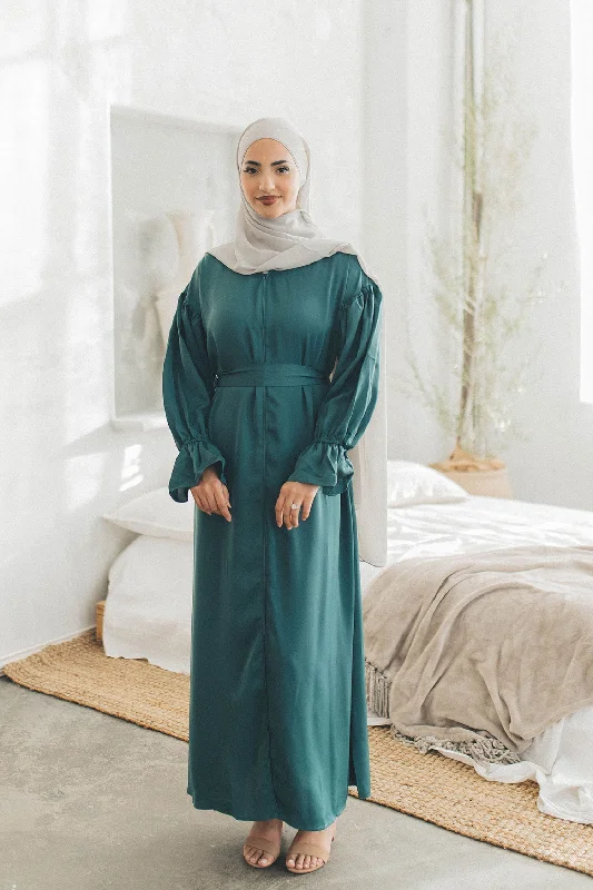 Denim Dresses for Casual Style -Darya Balloon Sleeve Abaya- Teal