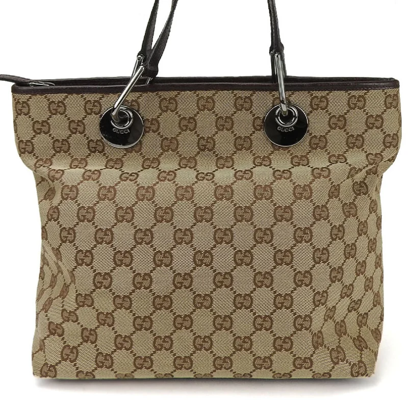 Handle bags with reinforced stitching for durability -Gucci Gg Canvas    Canvas Leather Tote Bag (Pre-Owned)