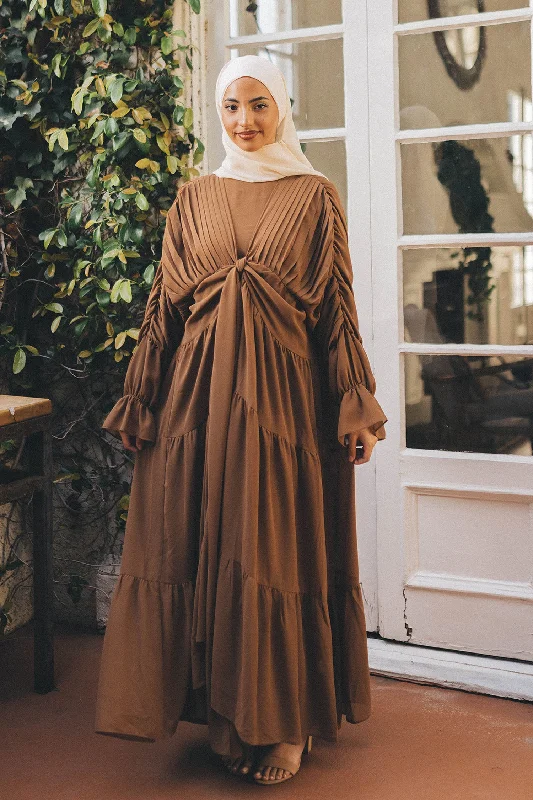 Silk Dresses for Luxurious -Saleema Chiffon Open Abaya- Coffee Brown