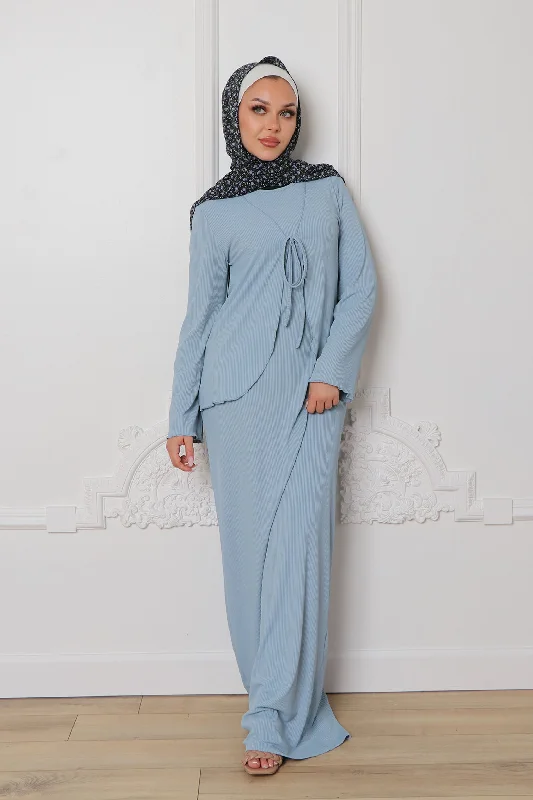 Celtic Dresses with Knotwork -Lina Ribbed Maxi Set- Soft Blue