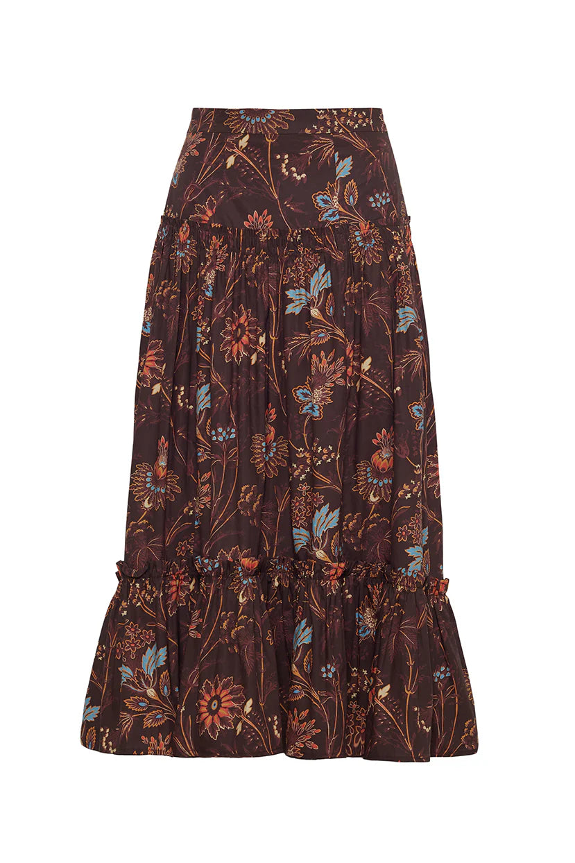 Spandex Dresses for Flexible -Tisbury Skirt in Brown Vint Blossom