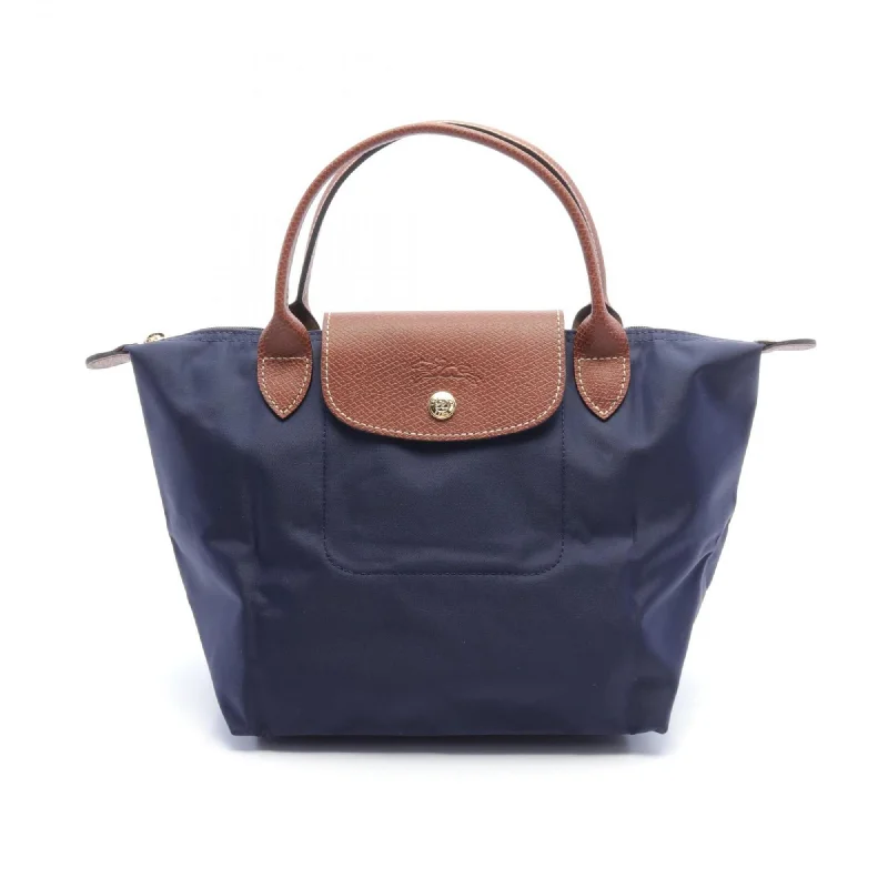 Handle bags with laptop sleeves for work -Longchamp  Navy Nylon Leather Tote Bag