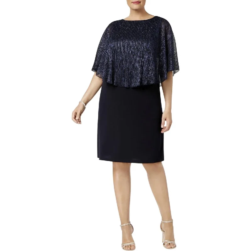 Lace Dresses for Delicate -Connected Apparel Womens Plus Metallic Cape Sleeves Special Occasion Dress