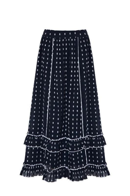 Tie-up Dresses for Decorative -Loretta Skirt in Navy Polka