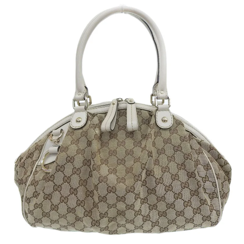 Handle bags with eco-friendly bamboo handles -Gucci Gg Canvas  Gg Canvas Leather Handbag Tote Bag (Pre-Owned)