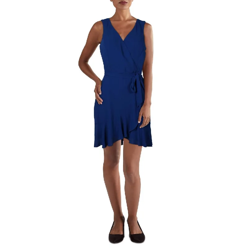 Polyester Dresses for Durable -BCX Womens V-Neck Faux Wrap Mini Dress