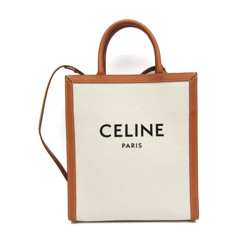 Handle bags with double handles for strength -Celine Camel Off- Canvas Leather Shoulder Bag Tote Bag (Pre-Owned)