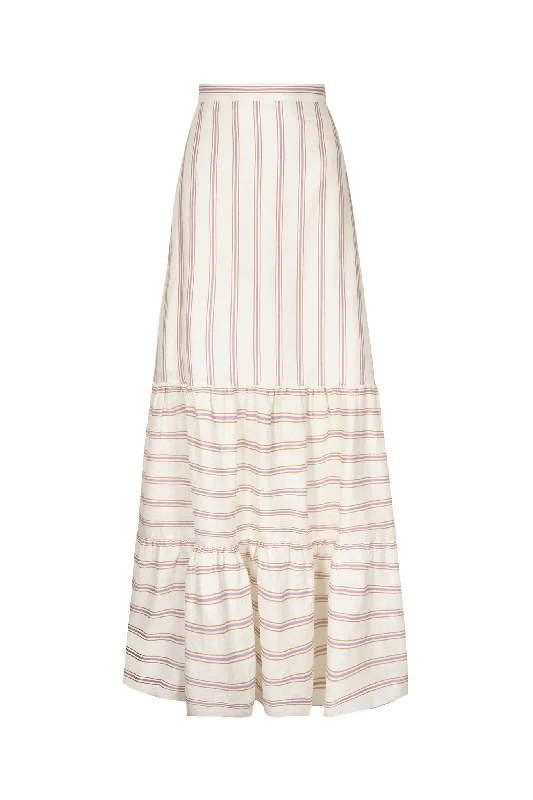 Orange Dresses for Energetic -Julieta Linen Maxi Skirt in Lila Stripes