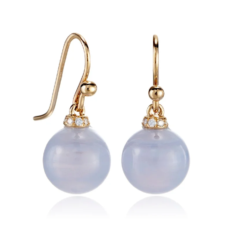 Gemstone Drop Earrings for Color -Diamond-Cap Blue Lace Agate Drop Earrings