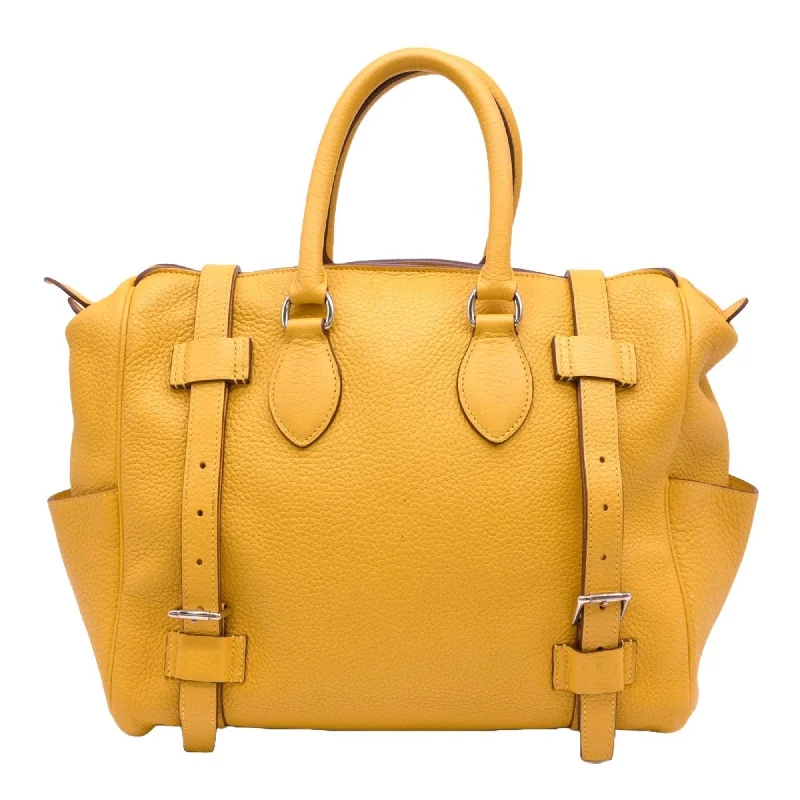 Handle bags with sleek silhouettes for fashion -Hermes Sun yellow Taurillon Clemence Leather Tote Bag (Pre-Owned)