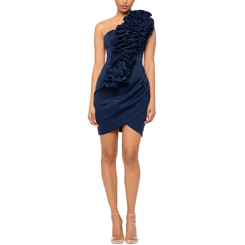 Sequined Dresses for Sparkle -Betsy & Adam Womens One Shoulder Ruffle Cocktail And Party Dress