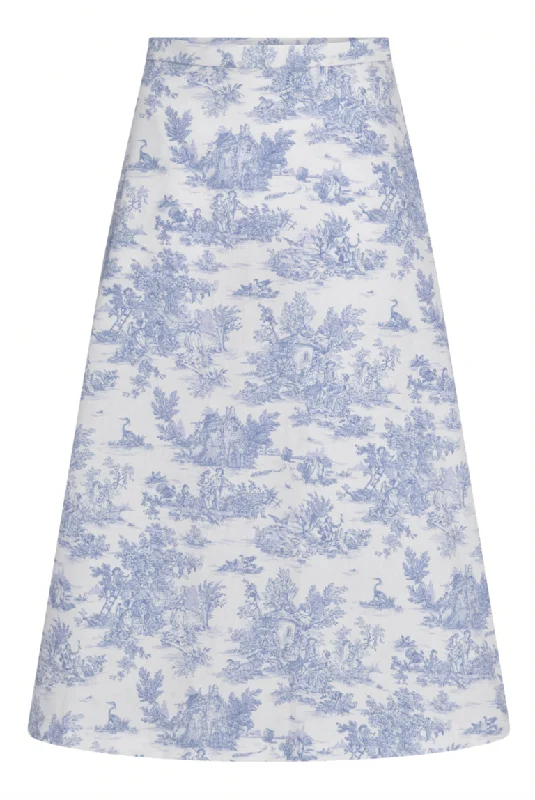 Resort Dresses for Vacation -Roya Skirt in Blue Toile de Jouy