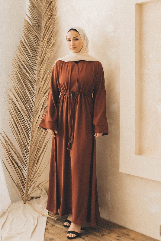 Studded Dresses for Statement -Ivy Essential Flare Abaya- Burnt Sienna