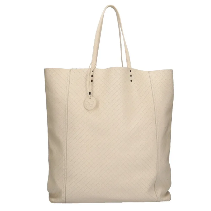 Handle bags with chevron designs for trend -Bottega Veneta Intrecciomirage ivory  Leather Tote Bag (Pre-Owned)