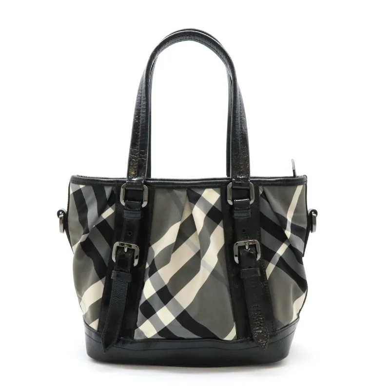 Handle bags with sturdy leather grip accents -Burberry   Off- Nylon Patent Leather Shoulder Bag Tote Bag (Pre-Owned)