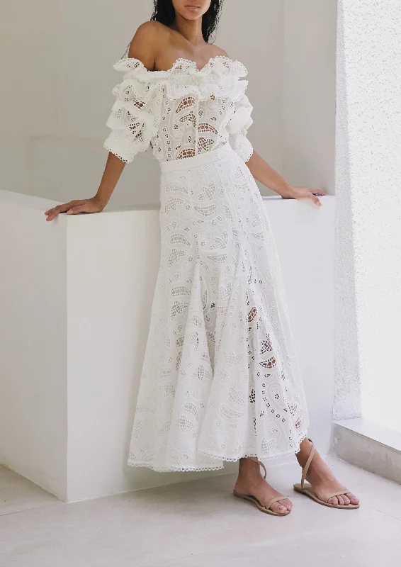 Bohemian Dresses with Tassels -La Botanica Skirt In White Eyelet