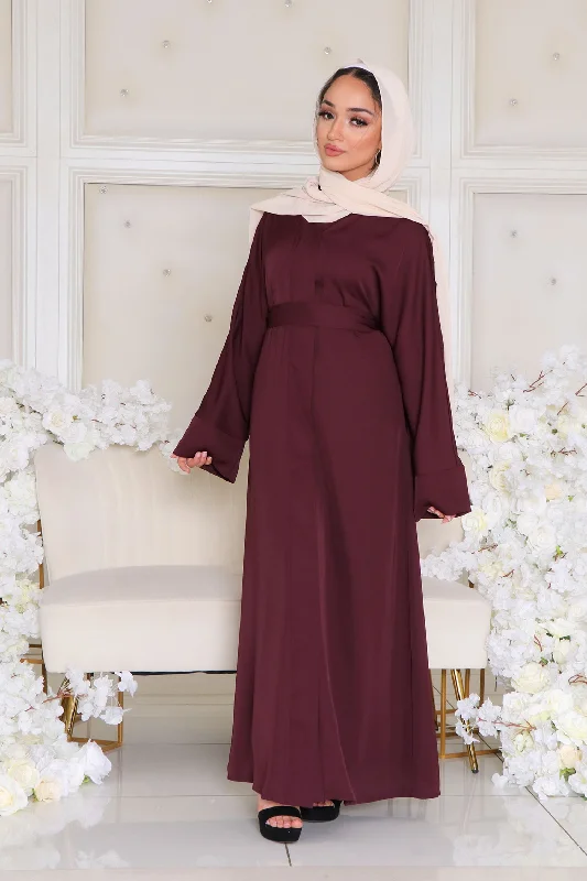 Hippie Dresses with Beads -Mariah Essential Open Abaya- Mahogany