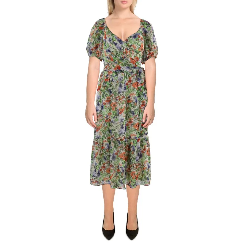 Lace Dresses for Delicate -Julia Jordan Womens Chiffon Floral Fit & Flare Dress