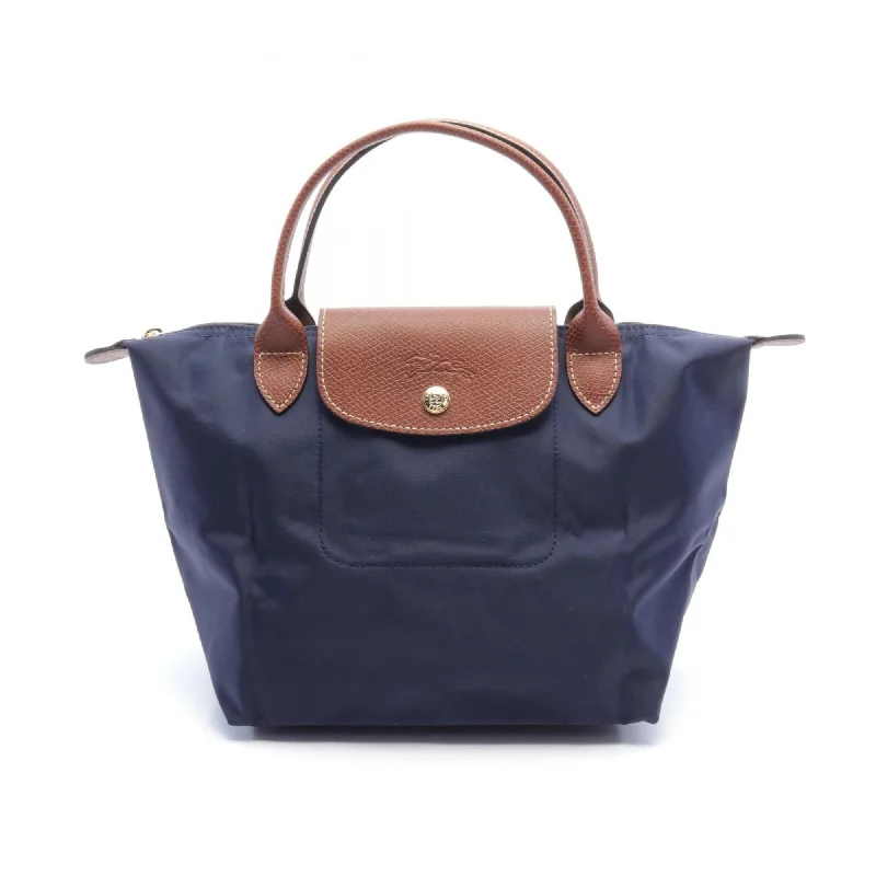 Handle bags with soft leather for luxury -Longchamp  Navy Nylon Leather Tote Bag (Pre-Owned)