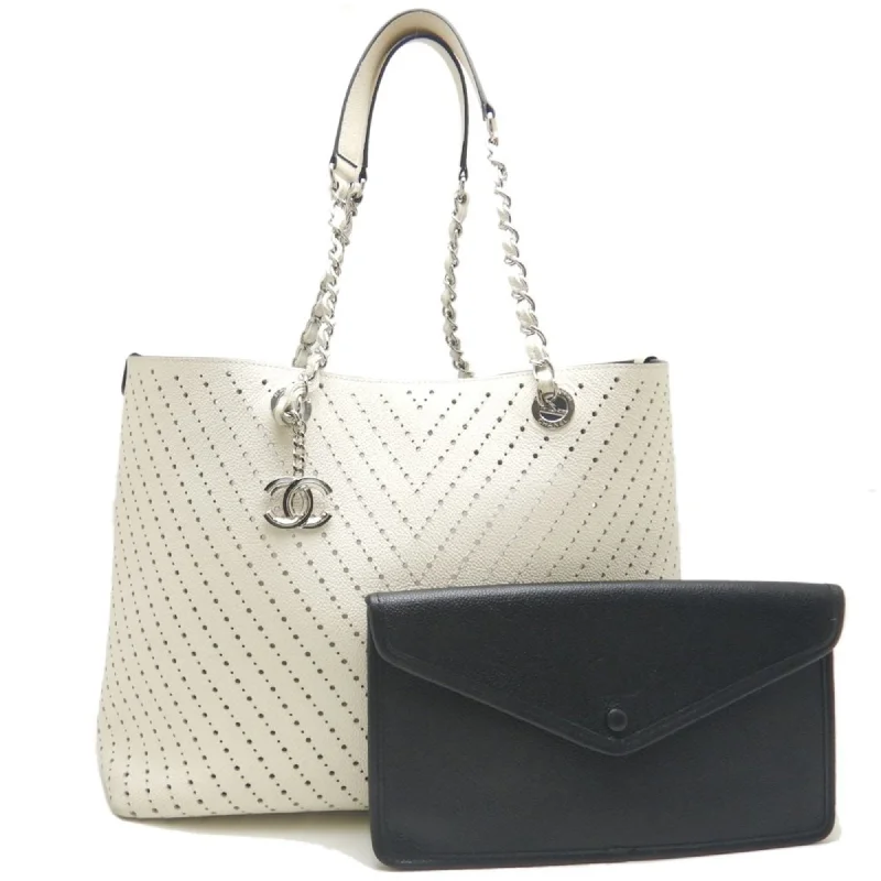 Small handle bags perfect for quick trips -Chanel  ivory Caviar Leather Pouch Tote Bag (Pre-Owned)