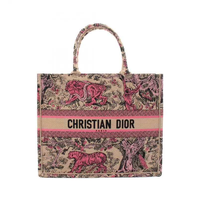 Handle bags with playful patterns for fun -Christian Dior  pink Canvas Raffia Tote Bag