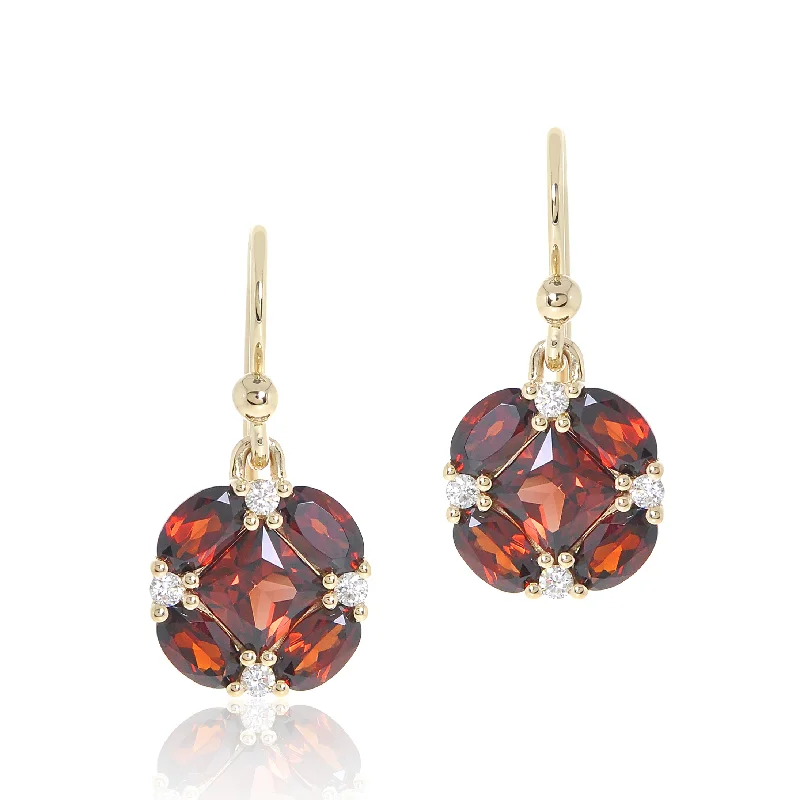 Drop Earrings with Debossed Designs -Quadrille Drop Earrings in Garnet & Diamonds