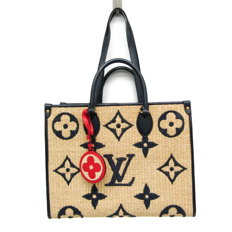 Handle bags with reinforced stitching for durability -Louis Vuitton  Navy Raffia Leather Handbag Tote Bag (Pre-Owned)