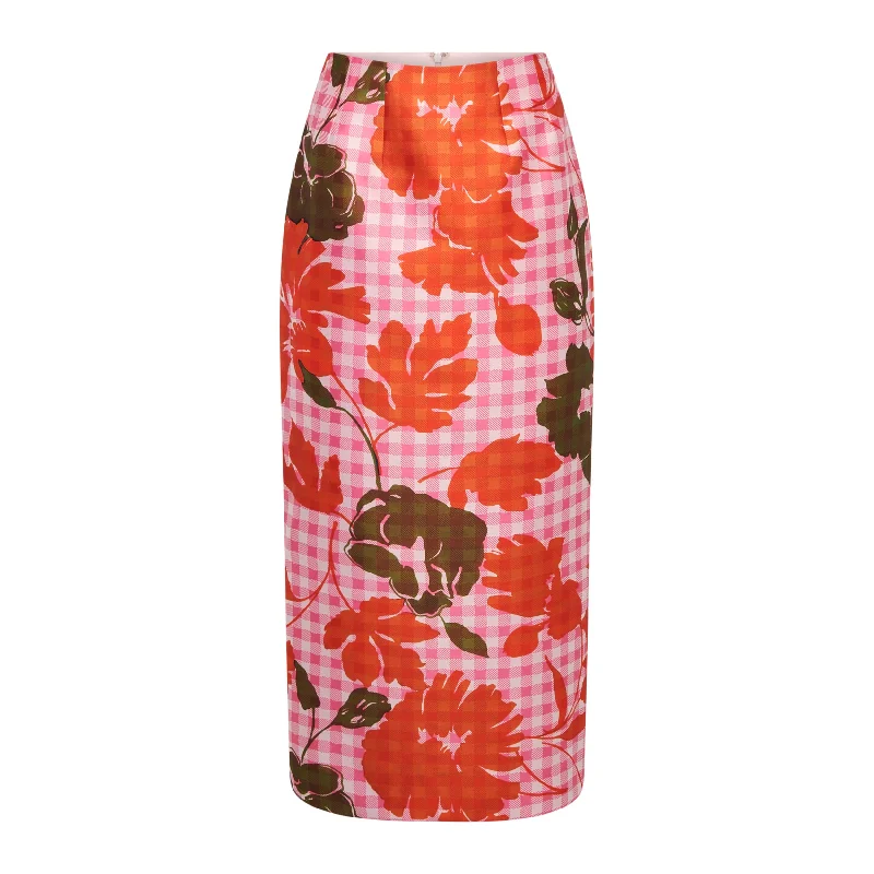 Ball Gown Dresses for Glamour -Effie Pencil Skirt in Floral Gingham Mikado