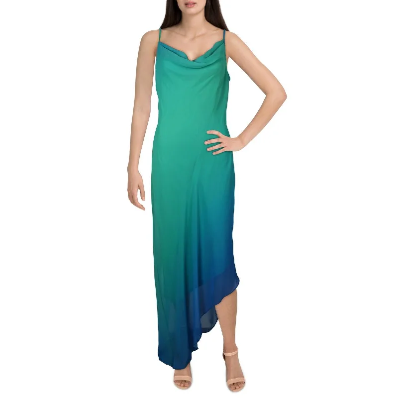 Blue Dresses for Classic -Bebe Womens Chiffon Asymmetric Maxi Dress