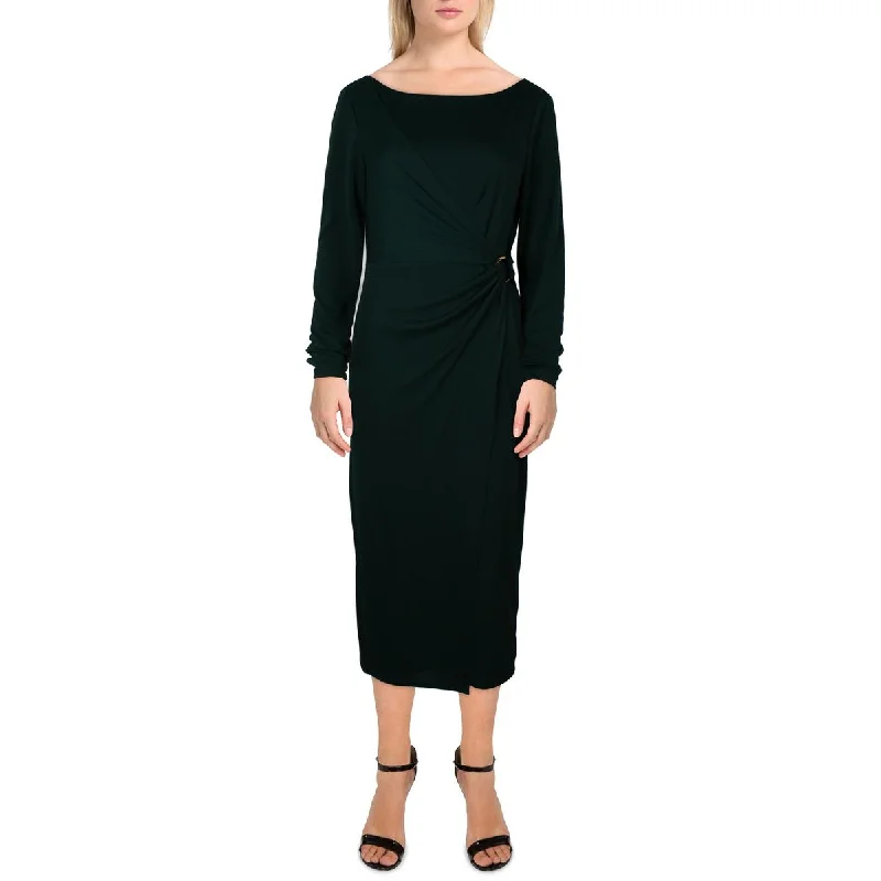 Halter Dresses for Chic Style -Lauren Ralph Lauren Womens Embellished Mid Calf Wrap Dress