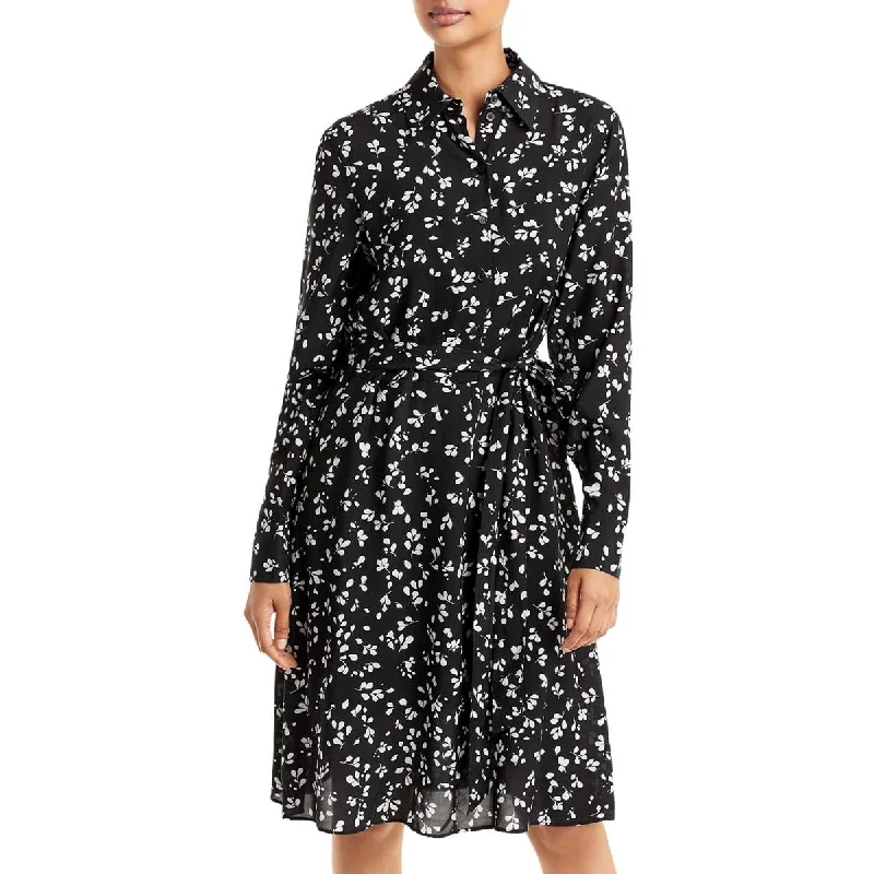 Elastic Dresses for Fit -BOSS Hugo Boss Womens Devitta Floral Long Sleeve Shirtdress