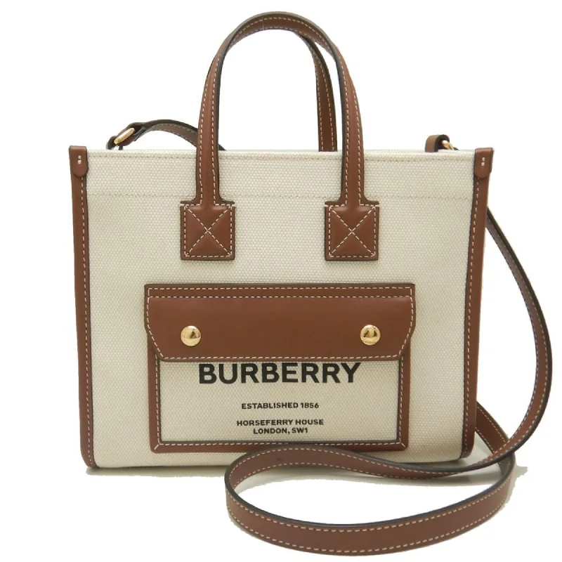 Handle bags with modern logos for branding -Burberry Canvas Leather Tote Bag (Pre-Owned)