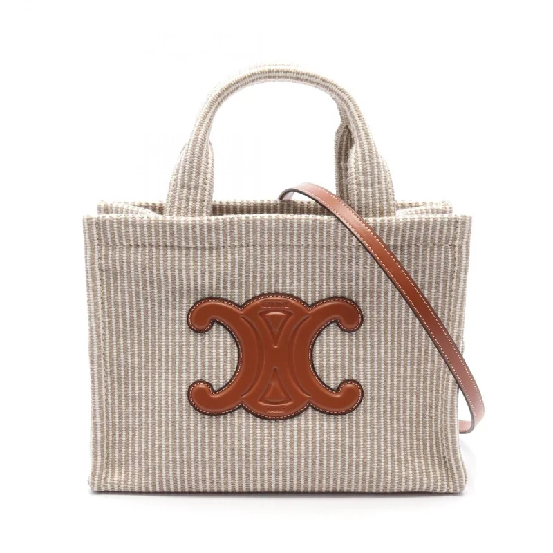 Handle bags with modern logos for branding -Celine Cabas   ivory Canvas Leather Tote Bag (Pre-Owned)