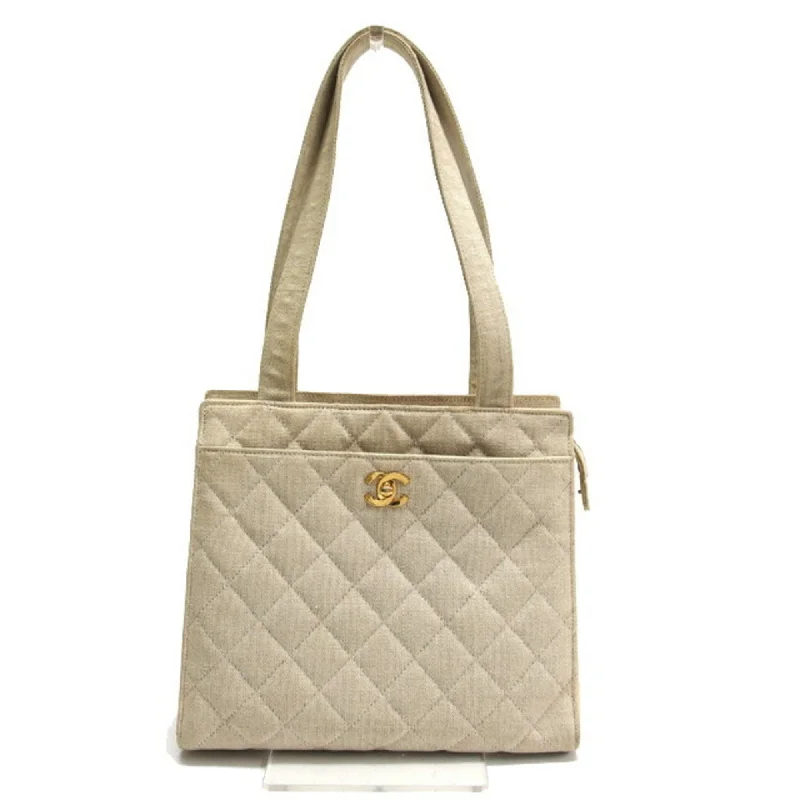 Handle bags with woven fabric for texture -Chanel ivory   Off- Canvas Shoulder Bag Tote Bag (Pre-Owned)