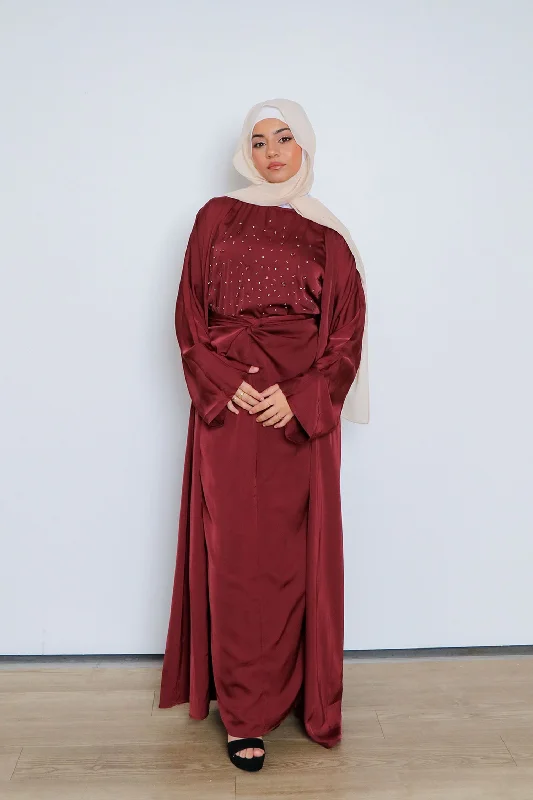 Bridesmaid Dresses for Ceremony -Celene Beaded Wrap Abaya Set- Burnt Sienna