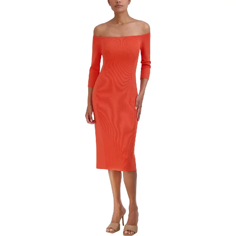 Low-waisted Dresses for Relaxed -BCBGMAXAZRIA Womens Knee-Length Off The Shoulder Bodycon Dress