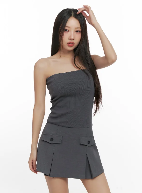 Silk Dresses for Luxurious -Pocketed Pleated Tube Top Mini Dress CN419