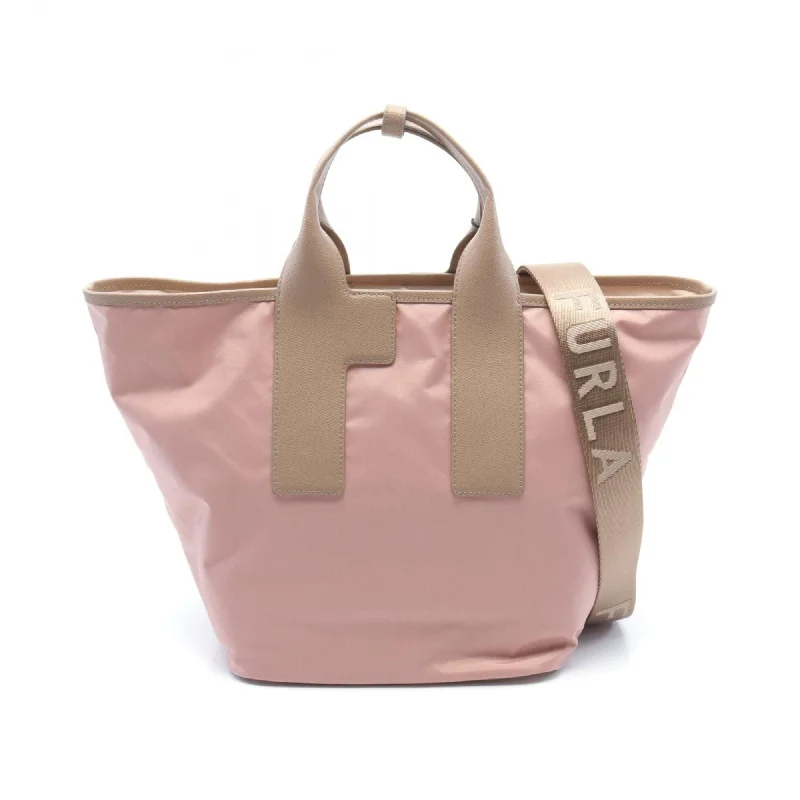 Handle bags with compact designs for portability -Furla  pink Nylon Leather Tote Bag