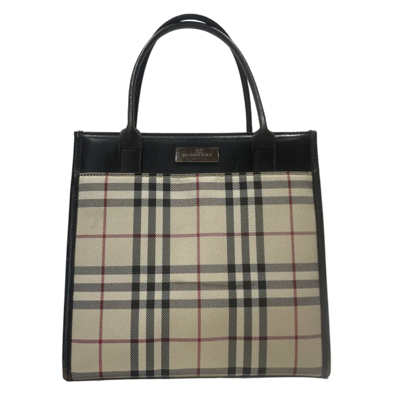 Handle bags with monogram designs for personalization -Burberry Canvas Leather Tote Bag (Pre-Owned)