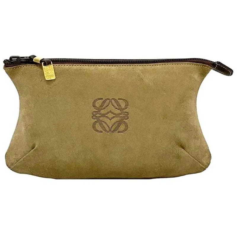 Handle bags with playful pom-poms for charm -Loewe   Suede Leather Clutch Bag Pouch (Pre-Owned)