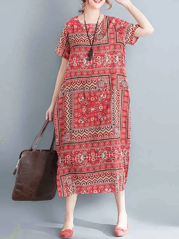 Sequined Dresses for Sparkle -Ethnic Women Printing Cotton Vintage Dress