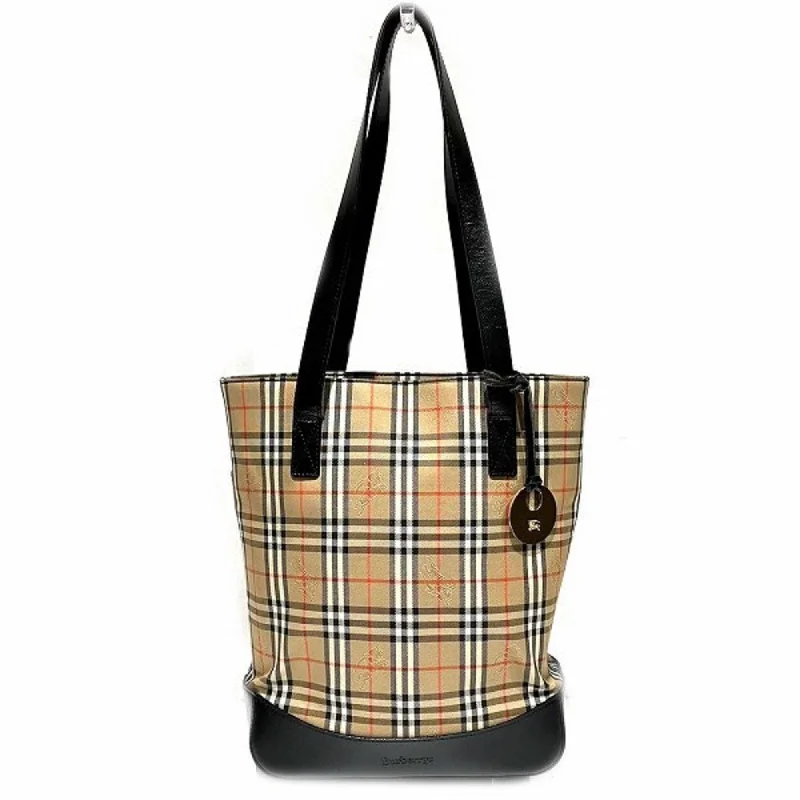 Handle bags with playful pom-poms for charm -Burberry  Canvas Leather Shoulder Bag Tote Bag (Pre-Owned)