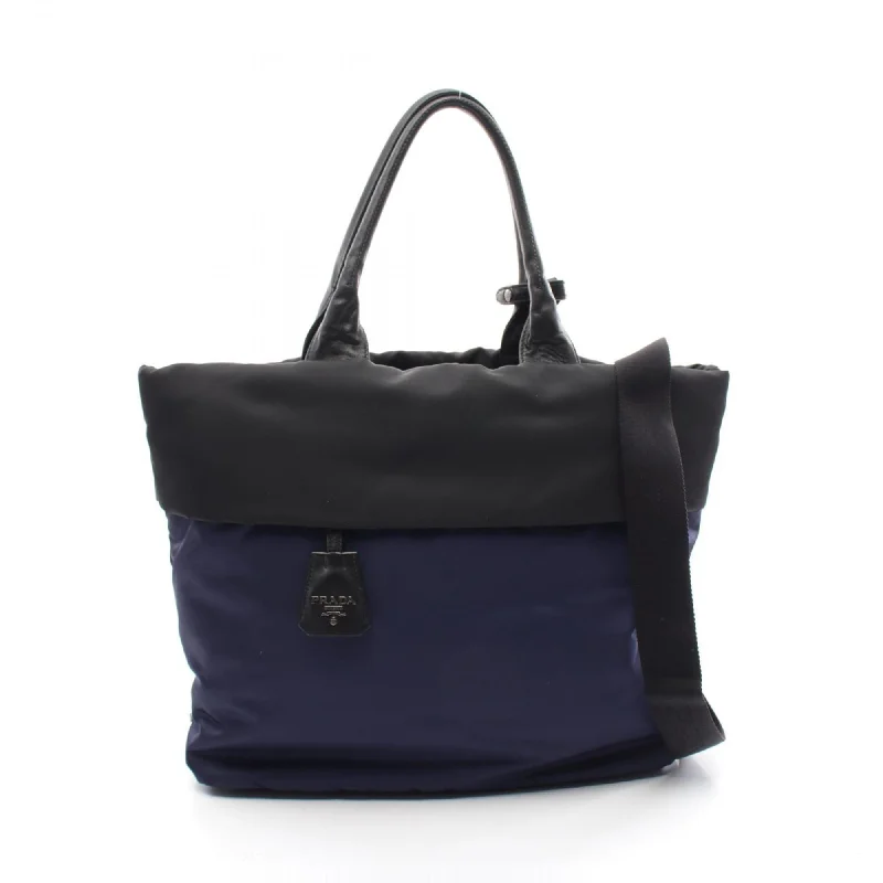 Vegan leather handle bags for eco-friendly chic -Prada  Navy Nylon Leather Tote Bag (Pre-Owned)